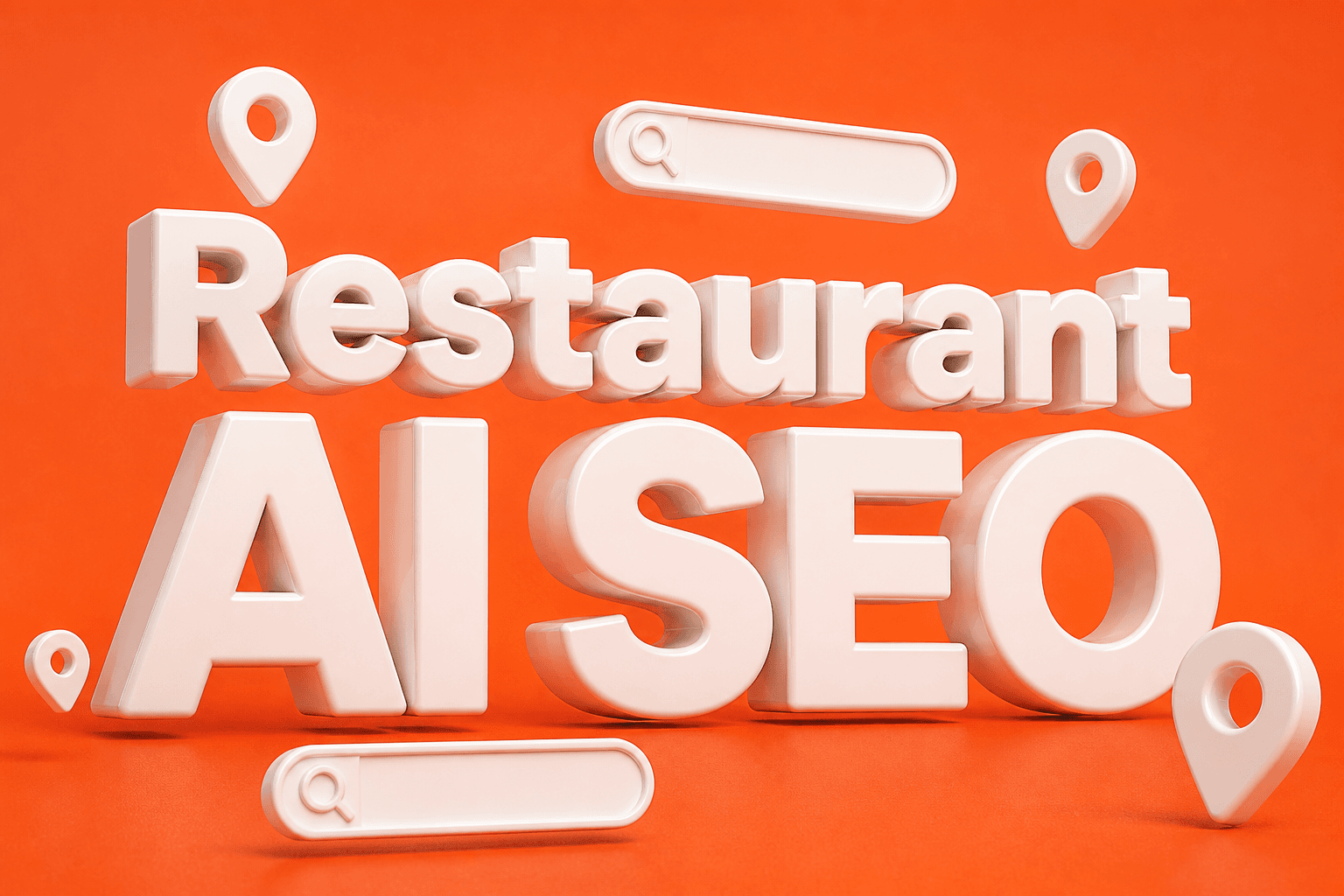 3D type reading Restaurant AI SEO on an orange field